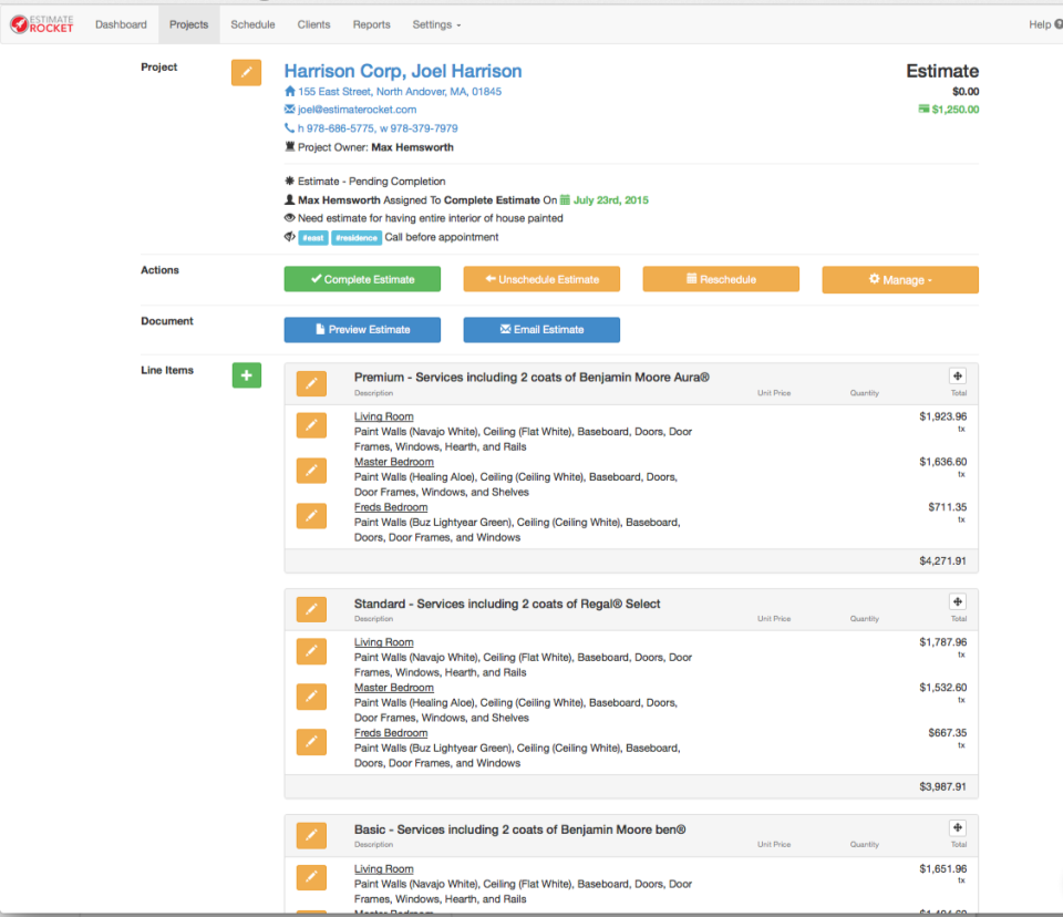 screenshot of Estimate Rocket